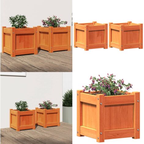 Jardineras de exterior 2 uds madera maciza de pino marrón cera - Jardineras de madera - Jardineras de pino