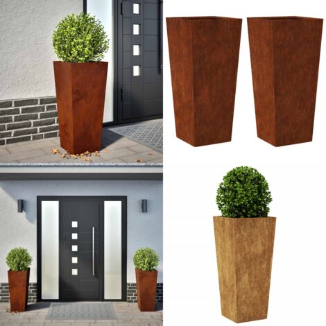 Jardineras de jardín  2 uds 35x35x75 cm Acero oxidado - Maceteros de jardín - Macetas para plantas