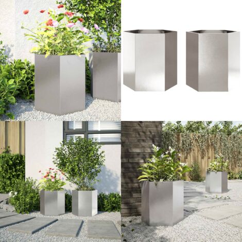 Jardineras hexagonales 2 uds acero inoxidable 46x40x45 cm - Jardinera de acero inoxidable - Jardinera al aire libre