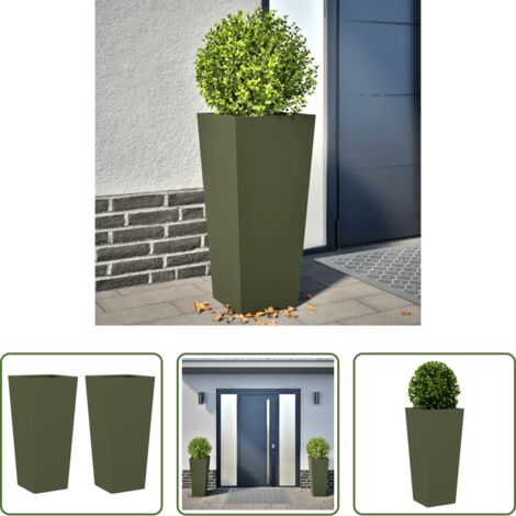 Jardineras -  Jardineras 2 uds acero verde oliva 35x35x75 cm