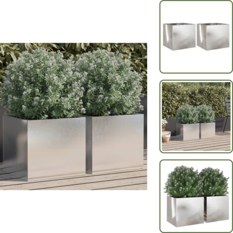 Jardineras para balcones - vidaXL Jardineras 2 unidades acero inoxidable plateado 32x30x29 cm - Jardineras para patios
