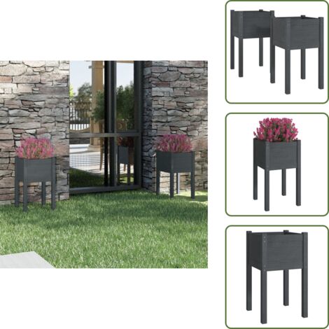 Jardineras para plantas - vidaXL Jardineras 2 unidades madera maciza de pino gris 40x40x70 cm - Jardineras al aire libre