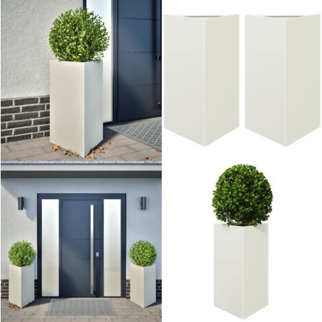Jardineras triangulares 2 uds acero blanco 50x43x75 cm - Maceteros de jardín - Plantas en macetero