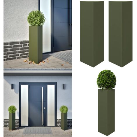 Jardineras triangulares 2 uds acero verde oliva 30x26x75 cm - Macetas triangulares - Jardineras