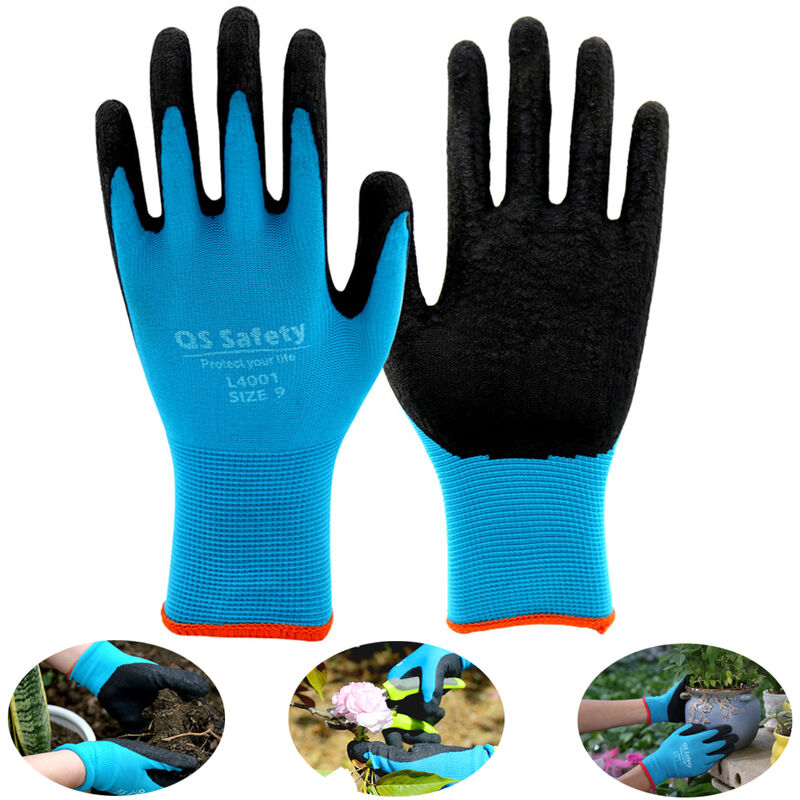 

Jardineria Guantes de nylon recubierto Palms elastico antideslizante Guantes plantacion yarda del jardin de Tareas Herramientas, azul, L