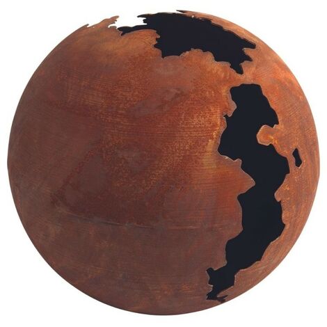 Jardinex – Boule décorative jardin acier corten rouillée Ø 30 cm – Aspect brut craquelé – Pour massif ou terrasse – Éclairage intérieur possible