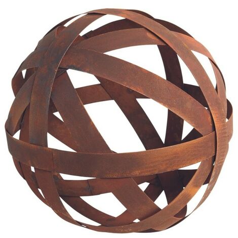 Jardinex – Boule déco jardin métal ajourée 30 cm – Acier corten – Sphère ajourée pour jeux d'ombres – Décoration moderne intérieure et extérieure
