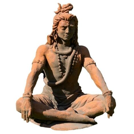Jardinex – Statue jardin Shiva assis 90 cm – Béton moulé avec patine artisanale – Finition demi rouille – Décoration extérieure unique