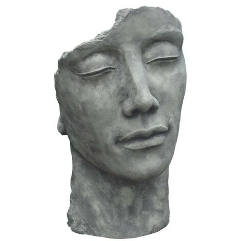 Jardinex – Statue visage homme extérieur 53 cm – Pierre reconstituée résistante aux intempéries – Finition gris béton pour jardin