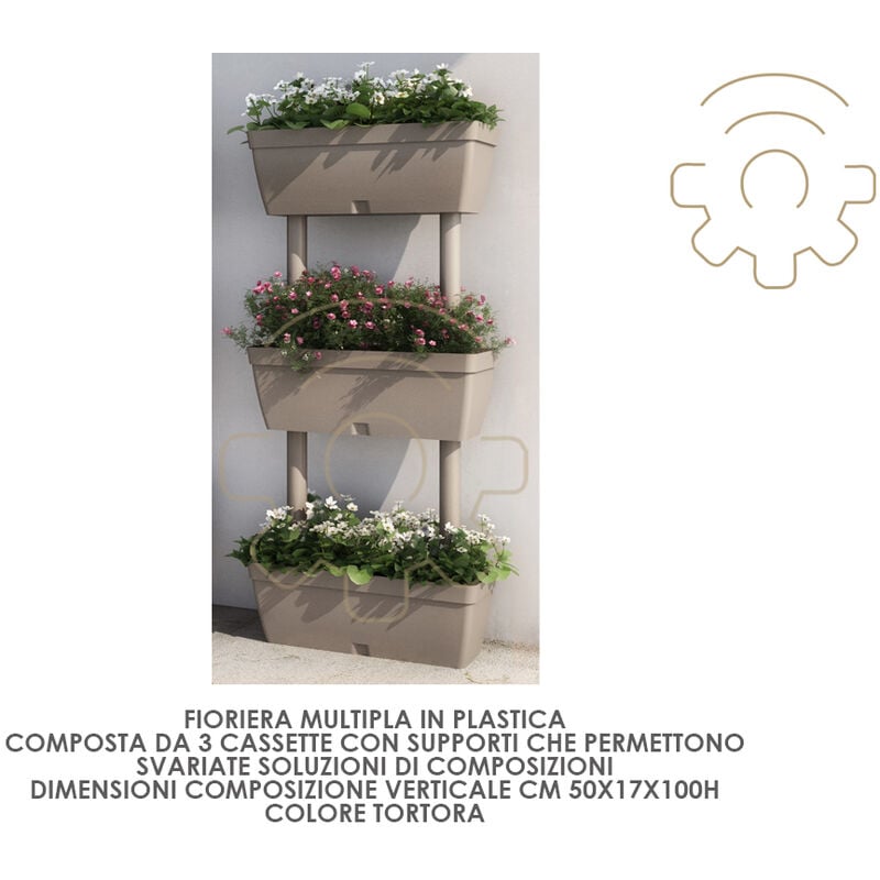 Inferramenta - JardiniA re multiple 50 x 17 x 100 cm couleur gris tourterelle 3 boA tes diverses solutions de composition