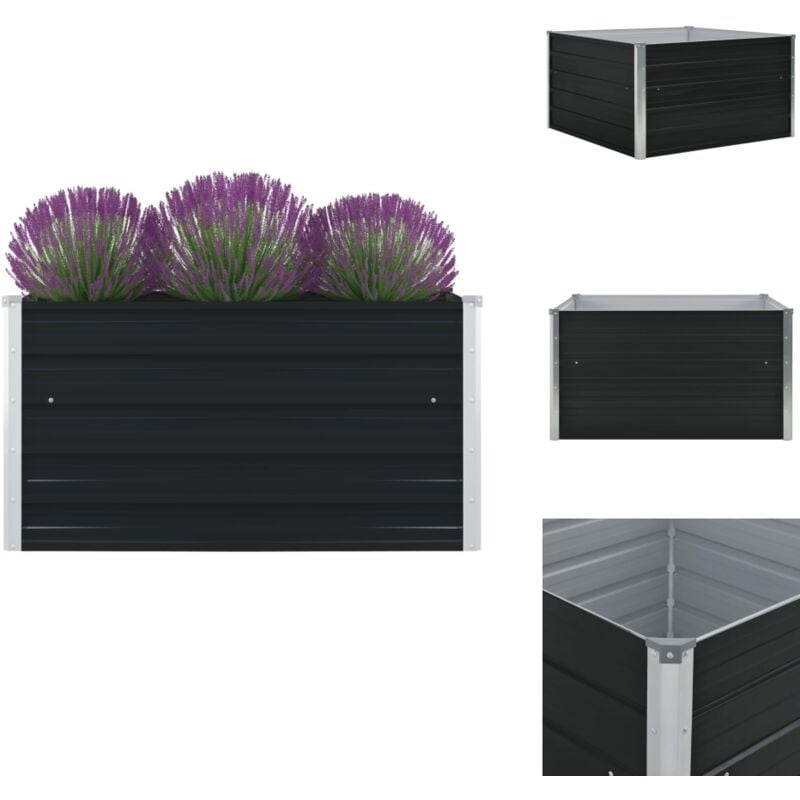 Jardinière 100 x 100 x 45 cm Acier galvanisé Anthracite - Jardinierecarree - Jardiniere Exterieure - Pot Plante - Bac Plante - Fleurissement Extérieur