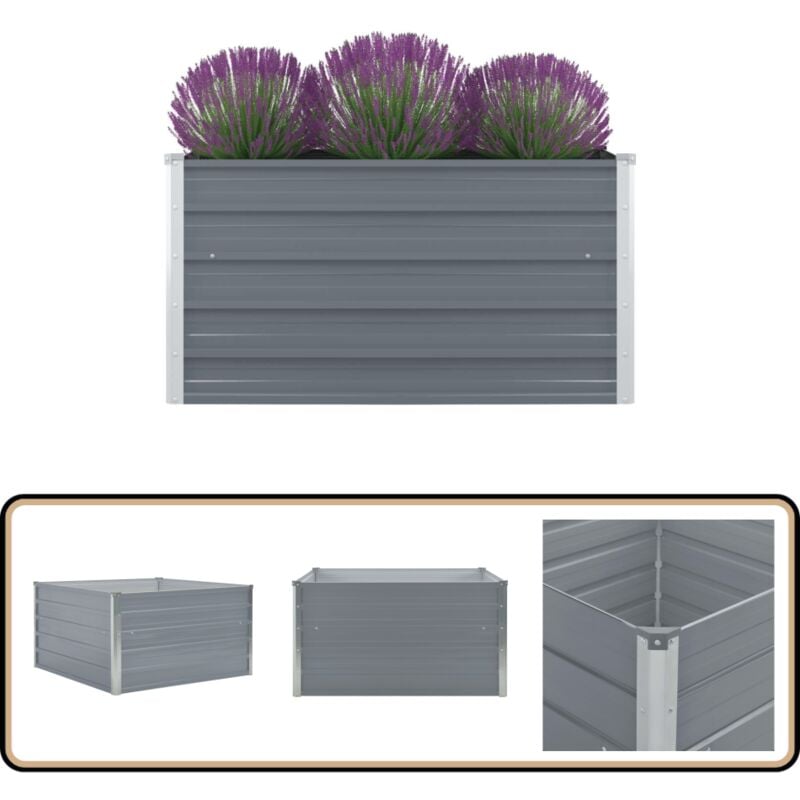 Jardinière 100 x 100 x 45 cm Acier galvanisé Gris - Jardinier - Pot De Fleurs - Bac à Plantation - Plante - Décoration Extérieur