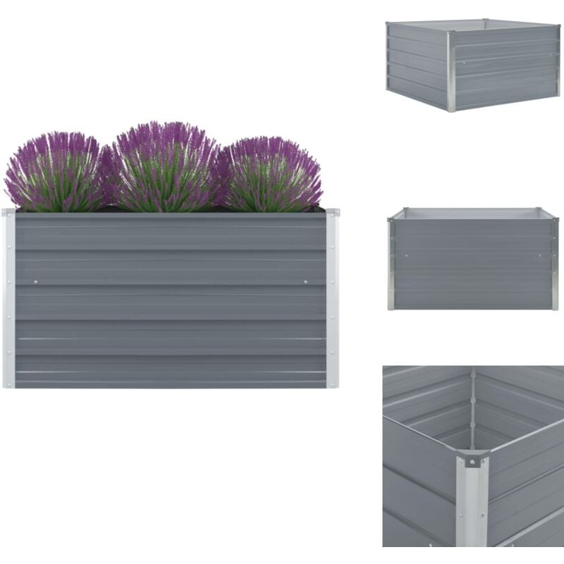 Jardinière 100 x 100 x 45 cm Acier galvanisé Gris - Jardinier - Pot De Fleurs - Bac à Plantation - Plante - Décoration Extérieur