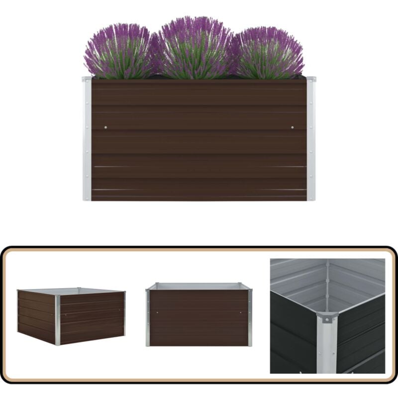 Jardinière 100 x 100 x 45 cm Acier galvanisé Marron - Jardinierecarree - Jardiniere Exterieure - Pot Plante - Pots Fleurir - Fleurissement Extérieur