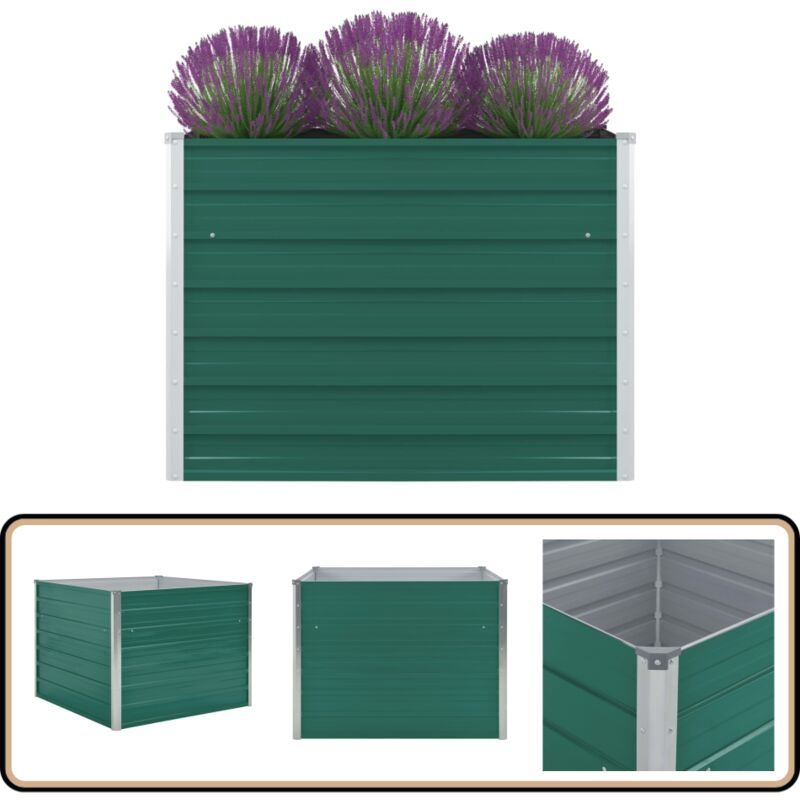 Jardinière 100 x 100 x 77 cm Acier galvanisé Vert - Jardinier - Pot De Fleurs - Plante - Extérieur - Durable
