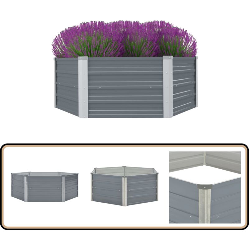 Jardinière 129 x 129 x 46 cm cm Acier galvanisé Gris - Jardinier Hexagone - Jardinière Acier Galvanisé - Pot Plante Extérieur - Bac Plantation