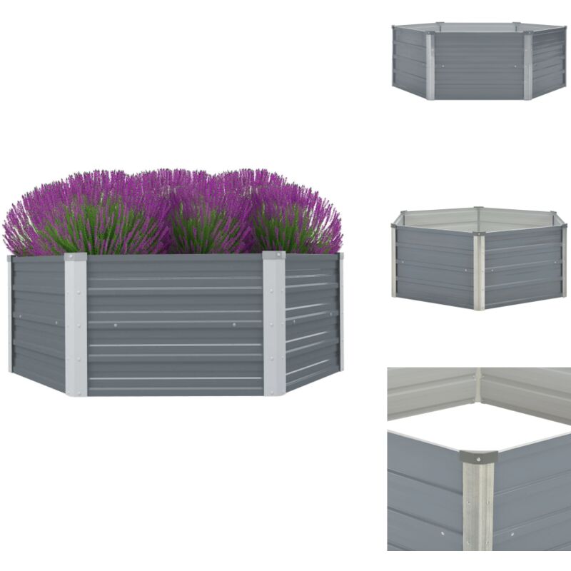 Jardinière 129 x 129 x 46 cm cm Acier galvanisé Gris - Jardinier Hexagone - Jardinière Acier Galvanisé - Pot Plante Extérieur - Bac Plantation