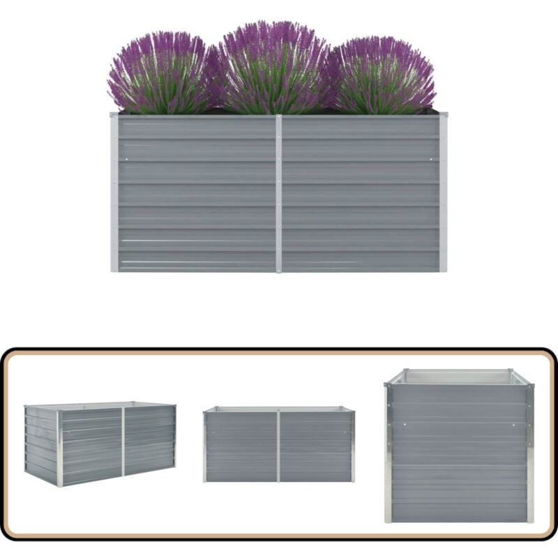 Jardinière 160 x 80 x 77 cm Gris Acier galvanisé - Jardinier Rectangular - Jardinière Extérieure - Pot De Fleurs Grand Format - Jardinière Acier