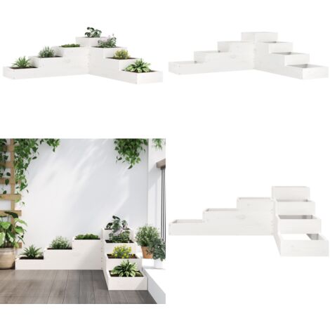 Jardinière 4 niveaux 106x104,5x36 cm blanc bois de pin massif - Pot de fleurs - Jardin extérieur