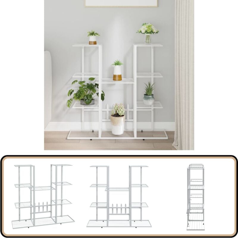 Jardinière 94,5x25x89 cm Blanc Fer - Support Plante - Jardinerie - Étagère Plante - Fleur Pot - Décoration Intérieur