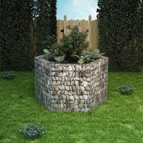 Jardinière à gabion hexagonale 160 x 139 x 100 cm - Argent