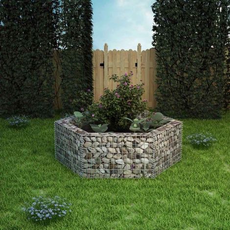 Jardinière à gabion hexagonale 160 x 139 x 50 cm - Argent