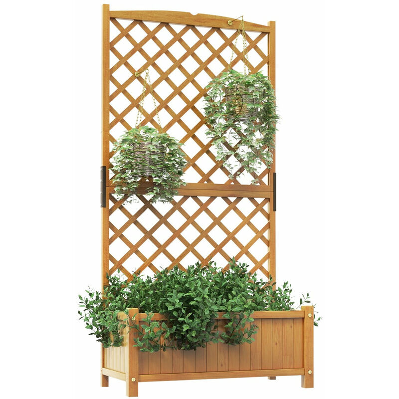 Jardinière à treillis bois de sapin avec 4 trous de drainage 90 x 44,5 x 180 cm bac à fleurs extérieur pour plantes grimpantes - Bois