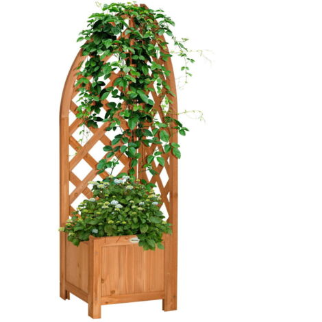 Jardinière avec bac à fleurs en treillis pour jardin, terrasse, balcon, bois naturel, marron, 32 x 32 x 108 cm.