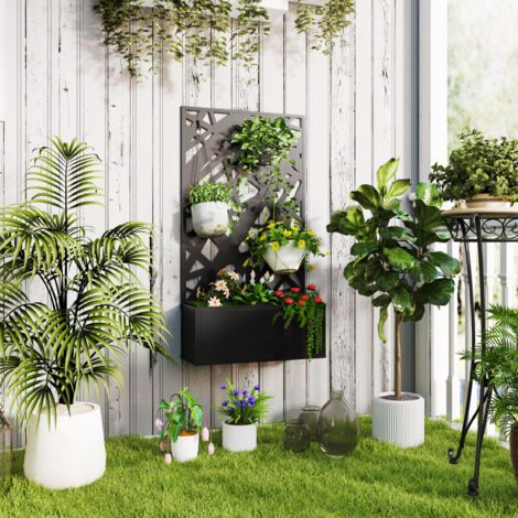 Jardinière avec brise-vue paravent treillis pour Plante Grimpante. bac à Fleurs - dim. 61L x 23l x 113H cm
