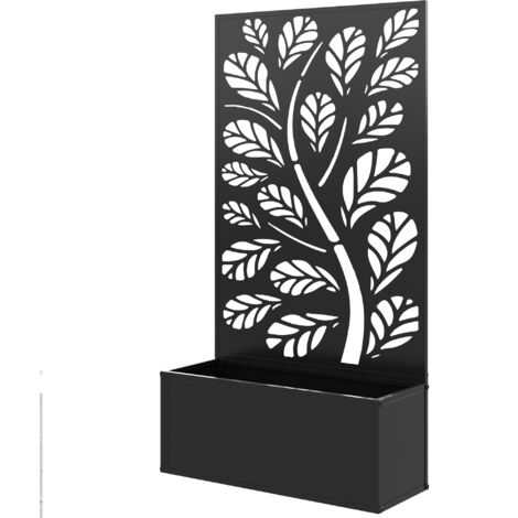 Jardinière avec brise-vue paravent treillis pour Plante Grimpante, bac à Fleurs - dim. 61L x 23l x 113H cm