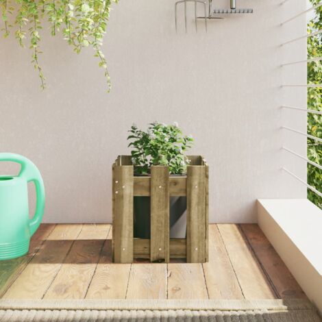 Jardinière avec design de clôture 30x30x30 pin imprégné
