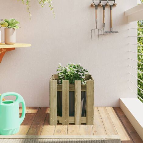 Jardinière avec design de clôture 40x40x40 pin imprégné