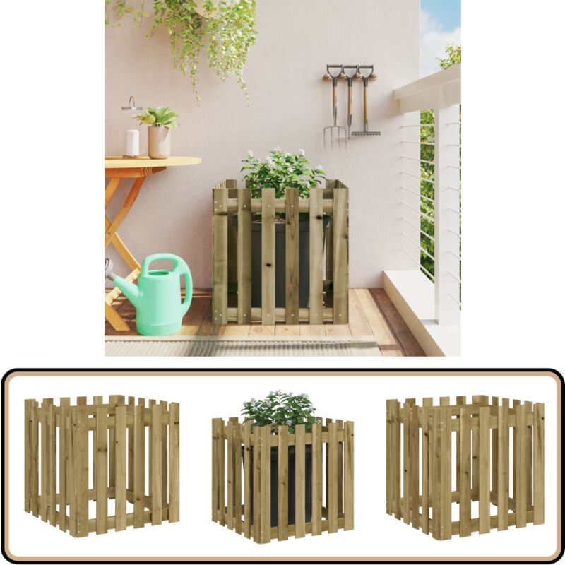 Vidaxl - Jardinière avec design de clôture 60x60x60 cm pin imprégné - Jardinier - Pots De Fleurs - Décoration Extérieur - Terrasse - Balcon