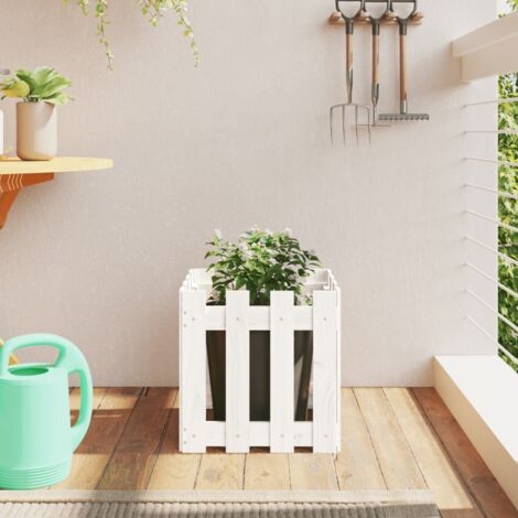 Jardinière avec design de clôture blanc 40x40x40 pin massif