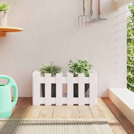 Jardinière avec design de clôture blanc 60x30x30 pin massif