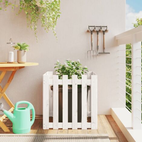 Jardinière avec design de clôture blanc 60x60x60 pin massif