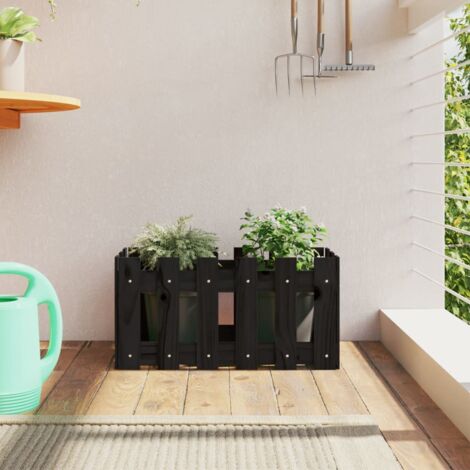 Jardinière avec design de clôture noir 60x30x30 pin massif