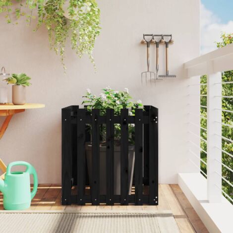 Jardinière avec design de clôture noir 70x70x70 pin massif