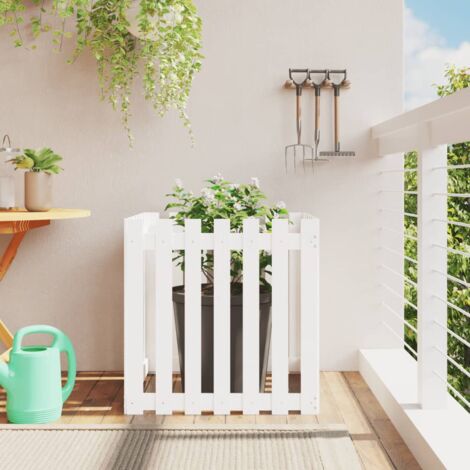 Jardinière avec design de clôture-Pot de fleur blanc 70x70x70 cm pin massif