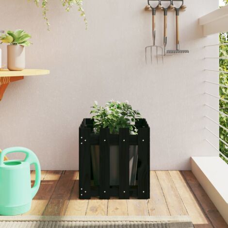 Jardinière avec design de clôture-Pot de fleur noir 40x40x40 cm pin massif