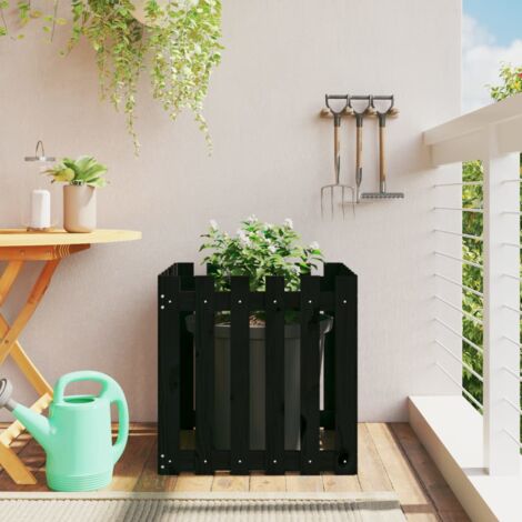 Jardinière avec design de clôture-Pot de fleur noir 60x60x60 cm pin massif