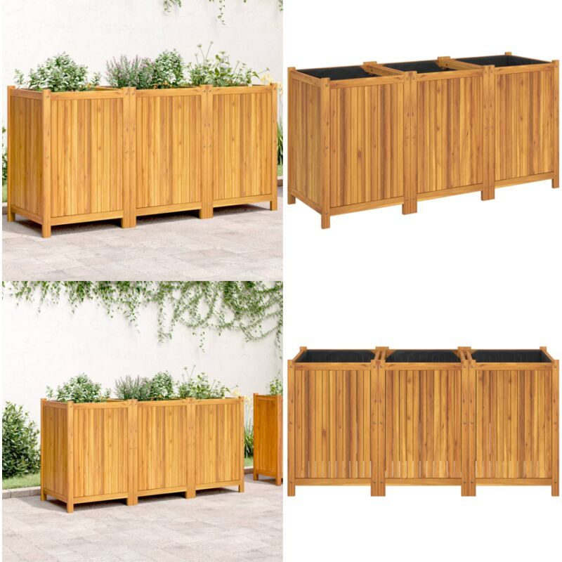 Jardinière avec doublure 150x50x75 cm bois massif d'acacia - Jardiniered'extérieure - Jardinière En Bois - Bac à Fleurs - Acacia Massif - Déco Jardin