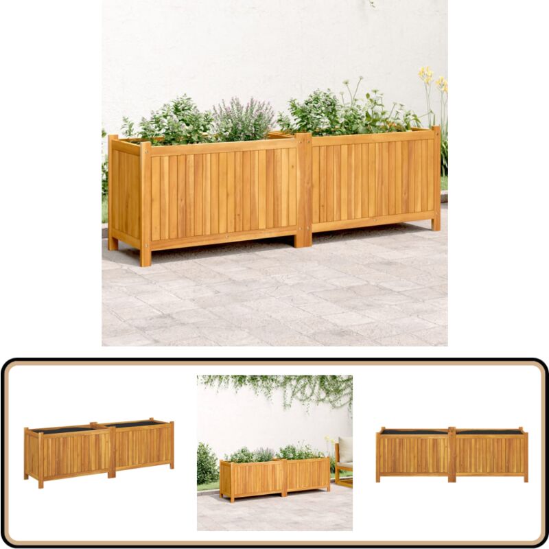 Jardinière avec doublure 153x38,5x50 cm bois massif d'acacia - Jardiniered'extérieure - Jardinière En Bois - Bac À Fleurs - Acacia Massif - Déco