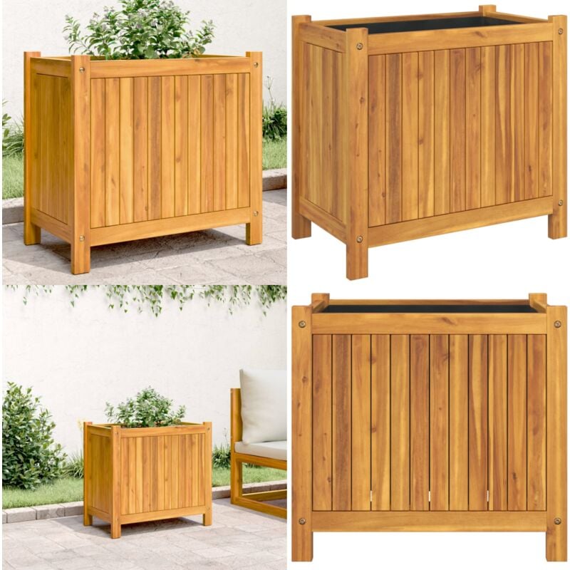 Jardinière avec doublure 54x31x50 cm bois massif d'acacia - Jardinierè En Bois - Jardinière Extérieure - Pot De Fleurs Extérieur - Bac à Fleurs