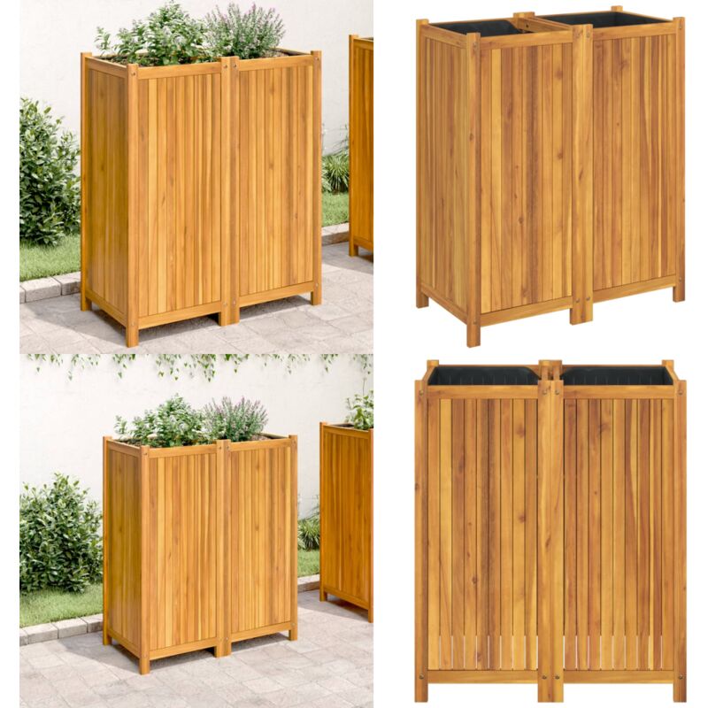 Vidaxl - Jardinière avec doublure 84x42x100 cm bois massif d'acacia - Jardinier - Pot De Fleurs - Acacia - Extérieur - Balcon - Home & Living
