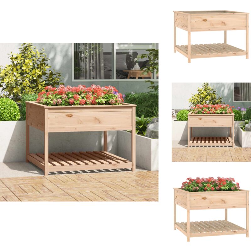 Jardinière avec étagère 111,5x111,5x81 cm Bois massif de pin - Jardinier - Pot De Fleurs - Jardinière Extérieure - Bois Massif - Pin