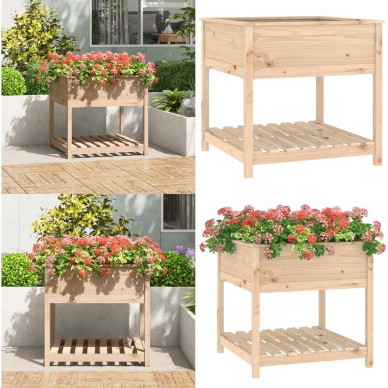 Jardinière avec étagère 82,5x82,5x81 cm Bois massif de pin - Jardinier - Pot De Fleurs - Jardinière Extérieure - Bois Massif - Pin - Home & Living