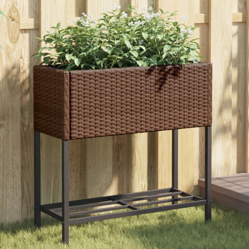 Vidaxl - Jardinière avec étagère marron résine tressée