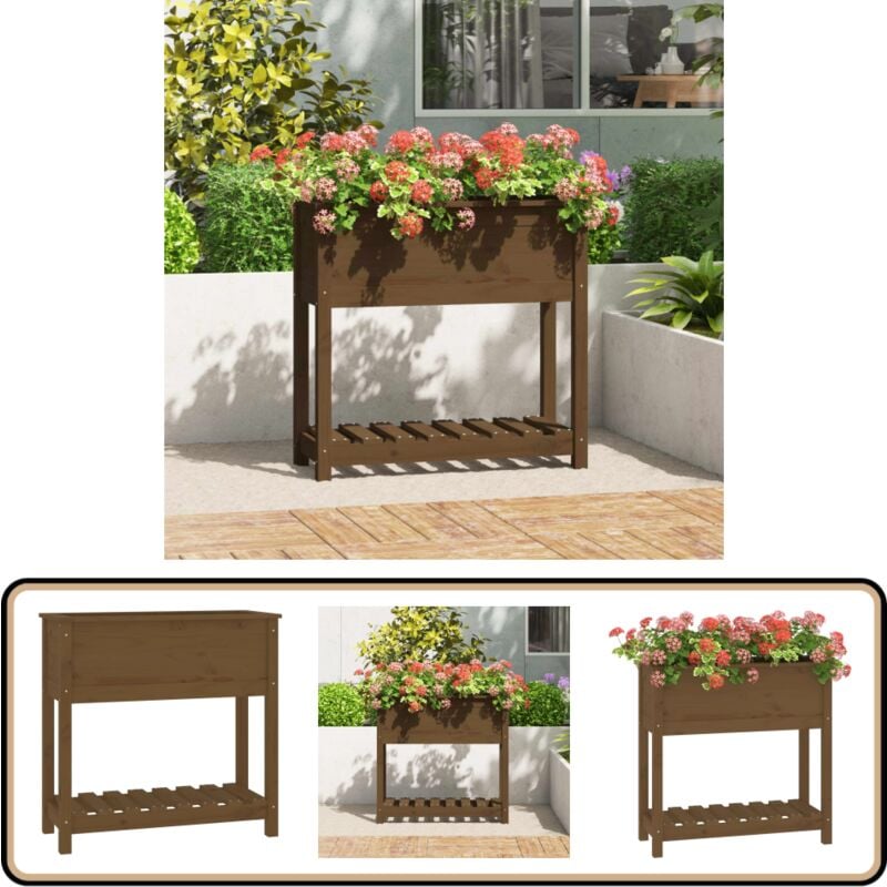Jardinière avec étagère Marron miel 82,5x34,5x81 cm Bois de pin - Jardinier En Bois - Jardinière Avec Étagère - Pot De Fleurs Extérieur - Plante