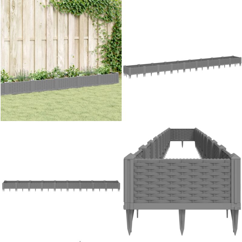 Vidaxl - Jardinière avec piquets gris clair 362,5x42,5x28,5 cm pp - Jardinieres Exterieures - Jardiniere Modulable - Bac a Plantation - Pot En